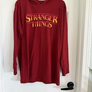 Stranger Things Long-Sleeve Hooded Tee in Deep Red